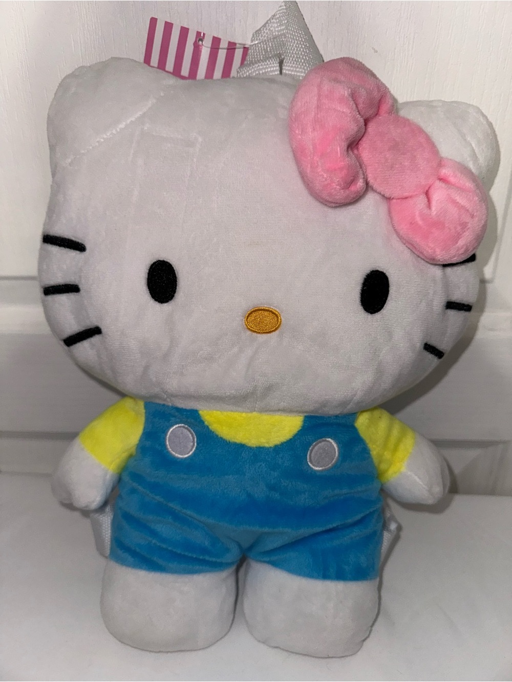 Hello Kitty Plush Backpack - White, Pink Bow, Blue Outfit